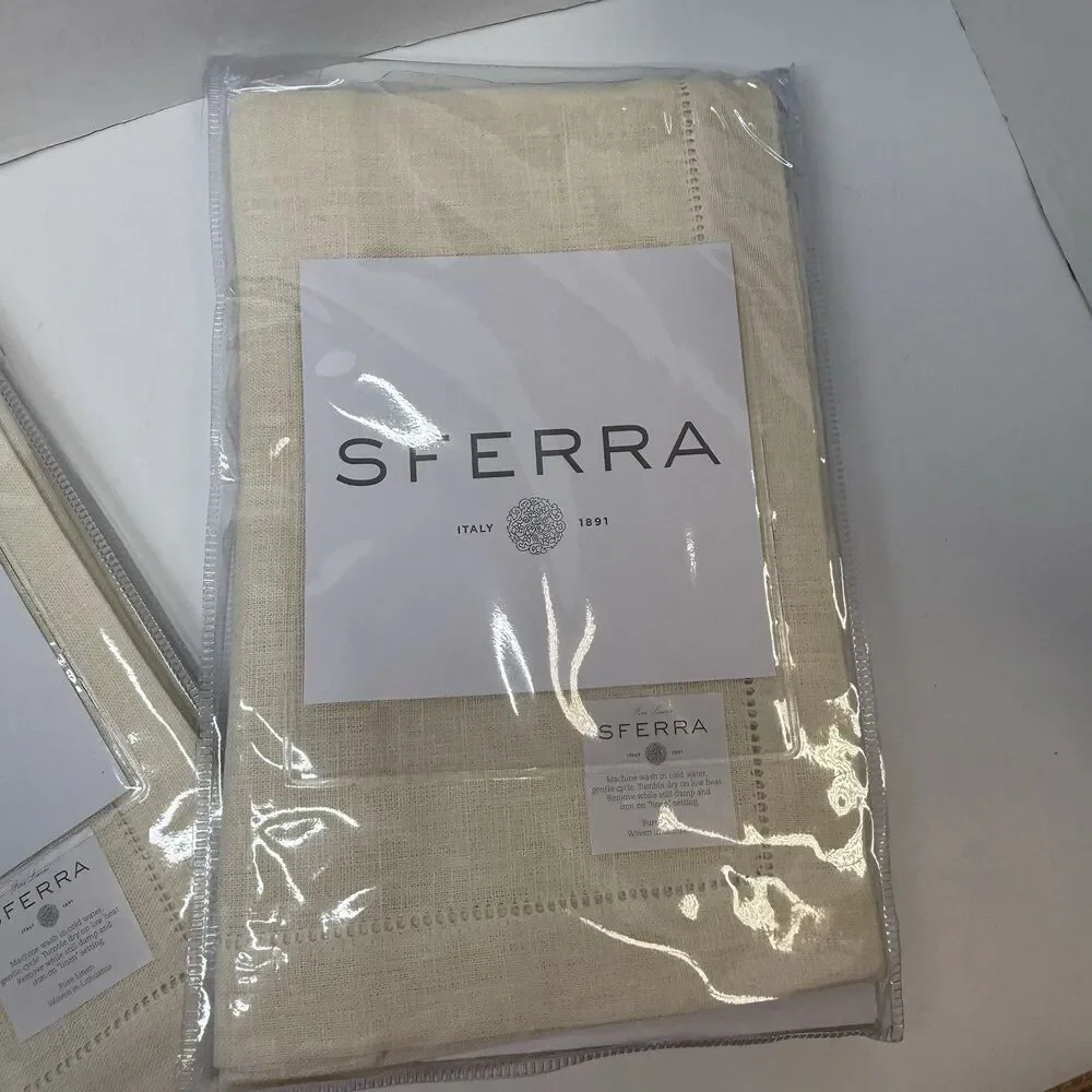 SFERRA 902 Festival Pure Linen 20”x20” Dinner Napkins Eggshell 2 Sets Of 4 New